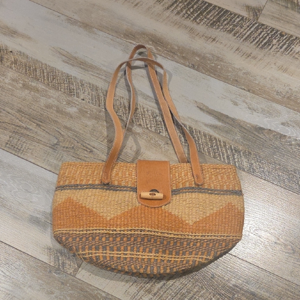 Tan and Brown Geometric Shoulder Bag